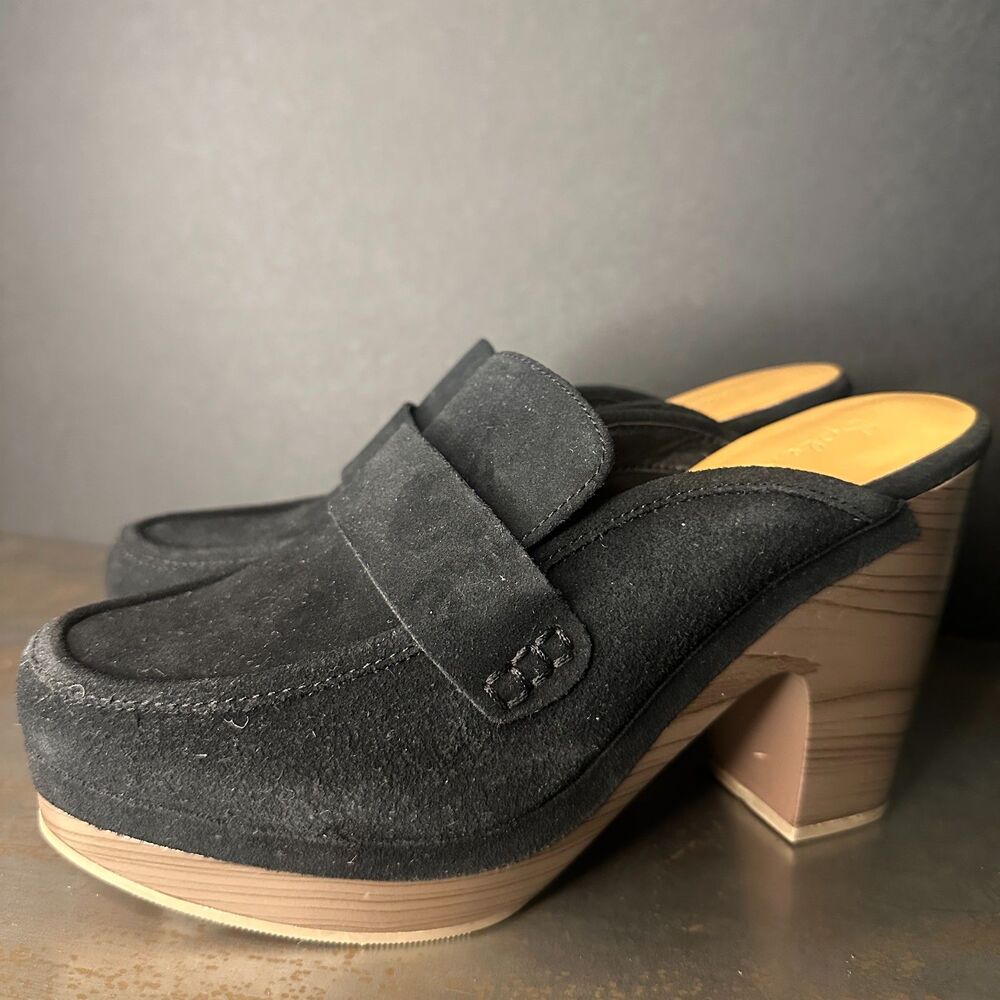 Splendid Mule Clogs 9 Wood Heel Platform Retro Festival 70s Boho Chic Black Vina - Picture 3 of 9